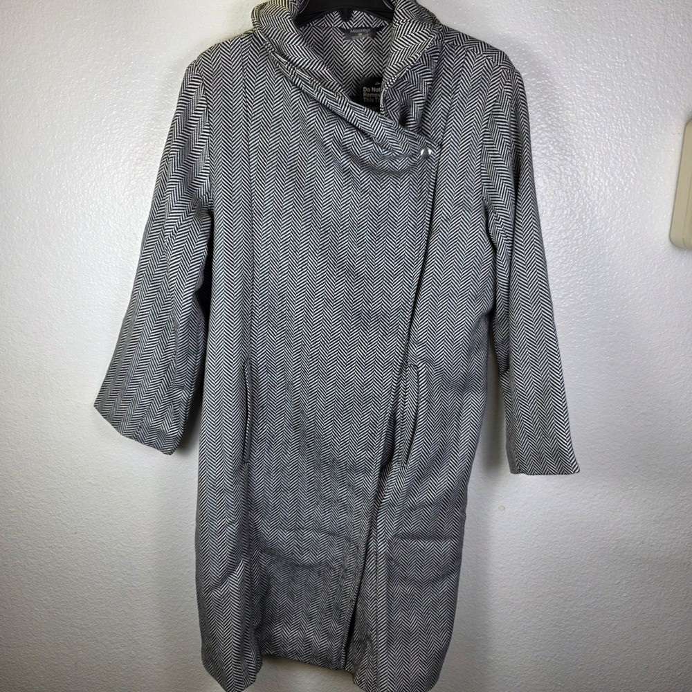 Masseys Womens 1X Herringbone Funnel‎ Neck Asymmetrical Snap Front Coat